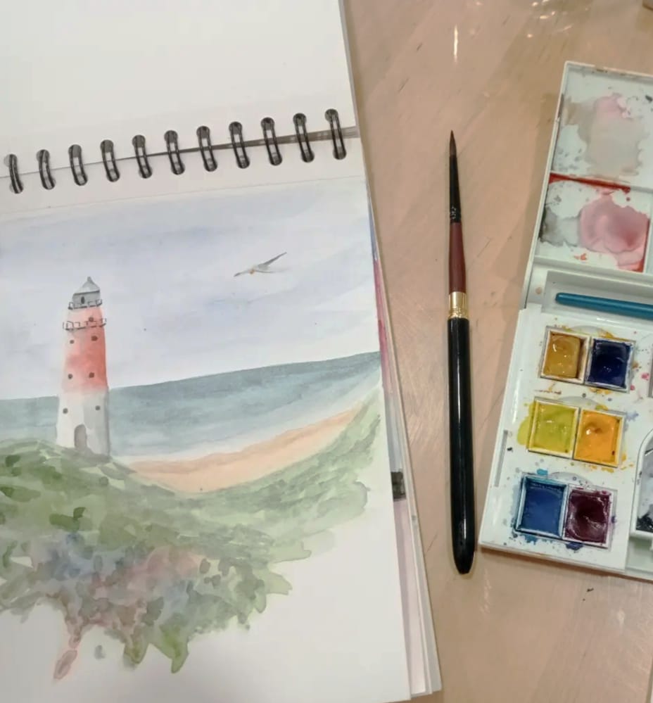 Acuarela de faro costero