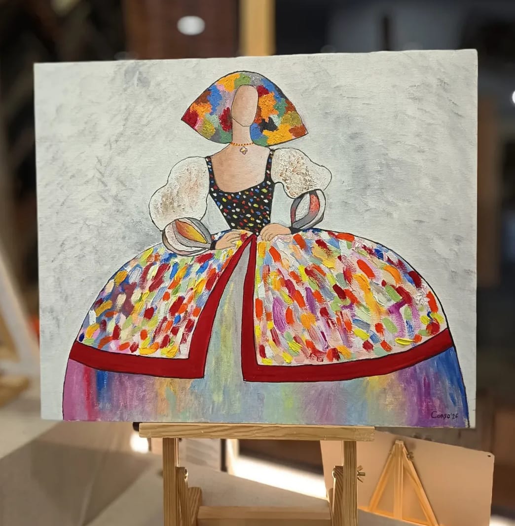 Pintura al óleo de menina colorista